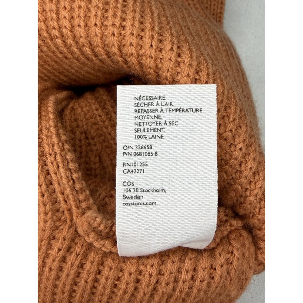 COS Sweater Womens XS Orange 100% Wool Raglan 3/4 Sleeve Chunky Knit Boxy Slits - Picture 8 of 11